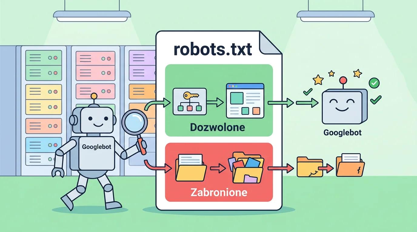 Ilustracja pliku robots.txt zarządzającego dostępem robotów indeksujących do zasobów serwera.