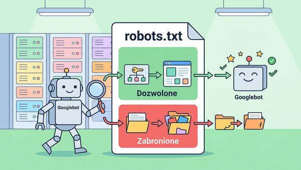 Ilustracja pliku robots.txt zarządzającego dostępem robotów indeksujących do zasobów serwera.