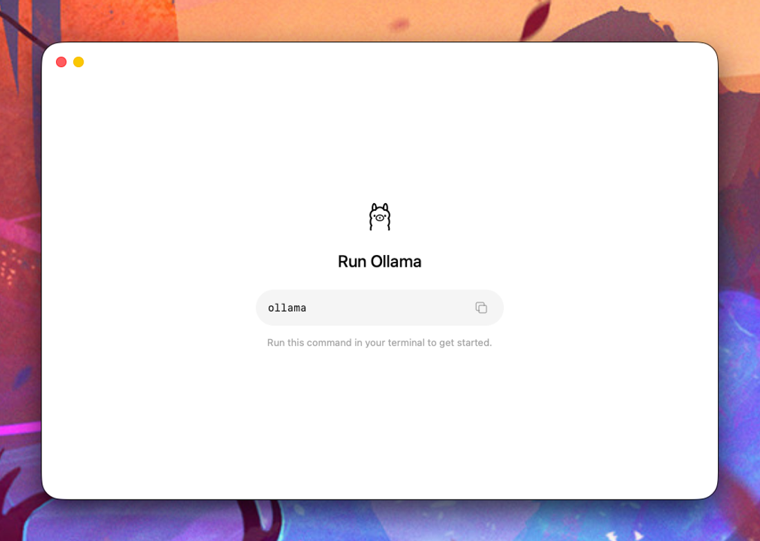 Okno powitalne Run Ollama z informacją o instalacji narzędzi CLI