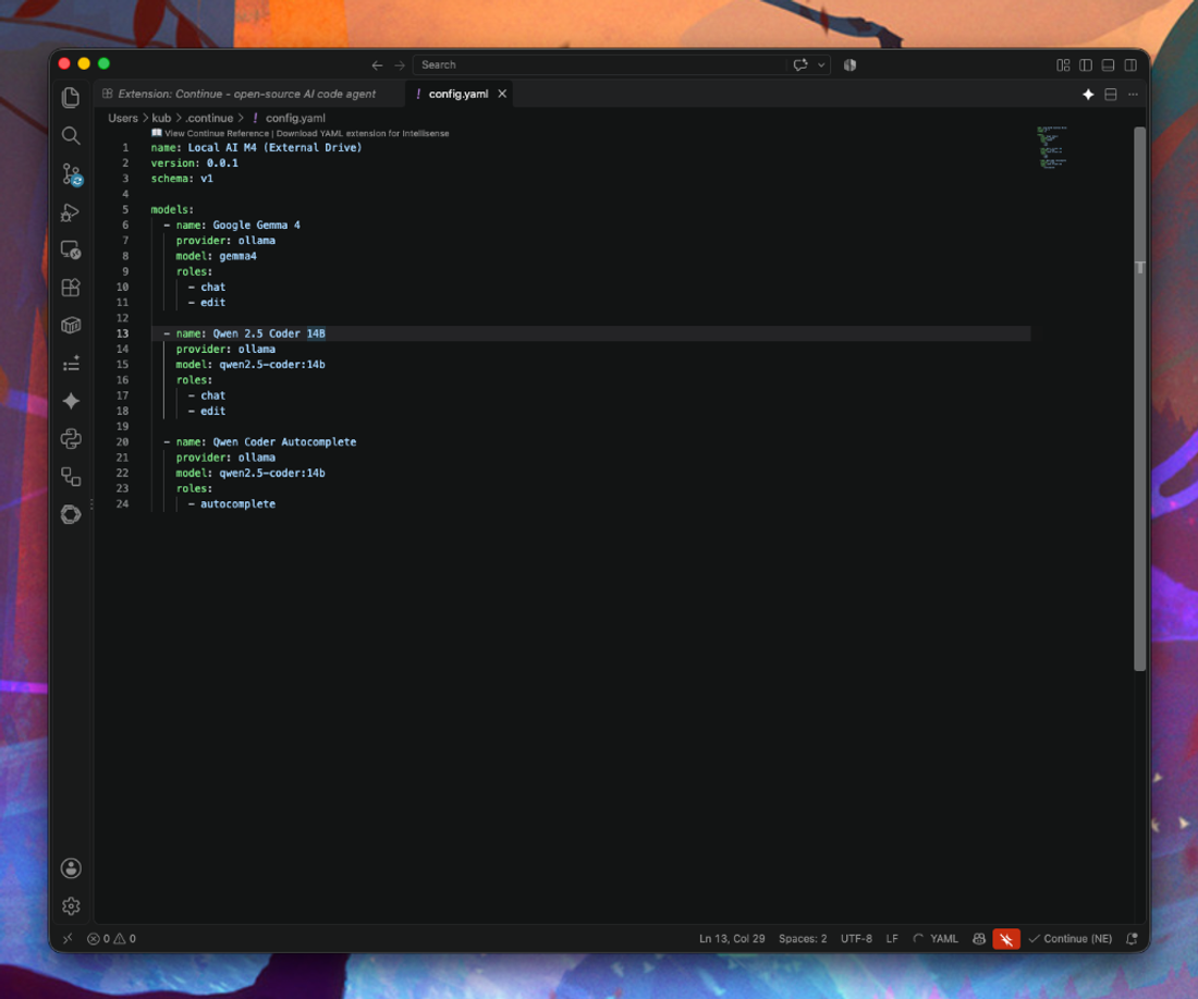 Plik konfiguracyjny config.yaml w edytorze VS Code